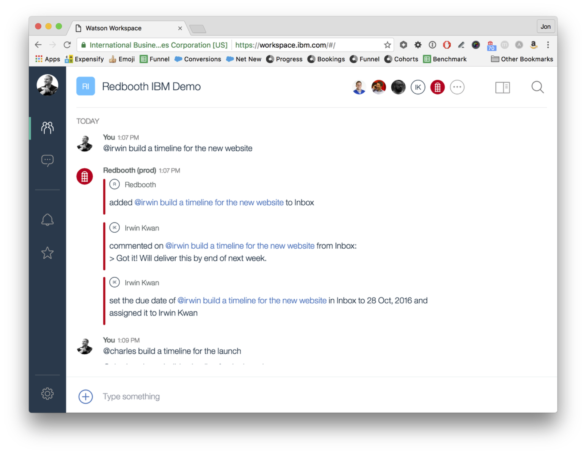 IBM Watson Workspace with Redbooth Task Integration