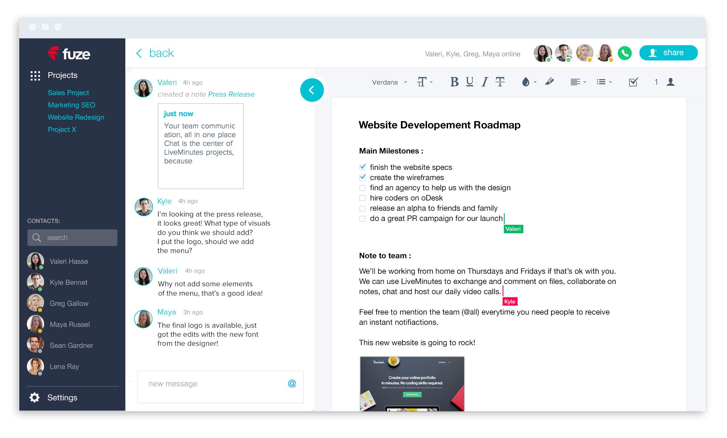 screenshot of Fuze LiveMinutes Spaces