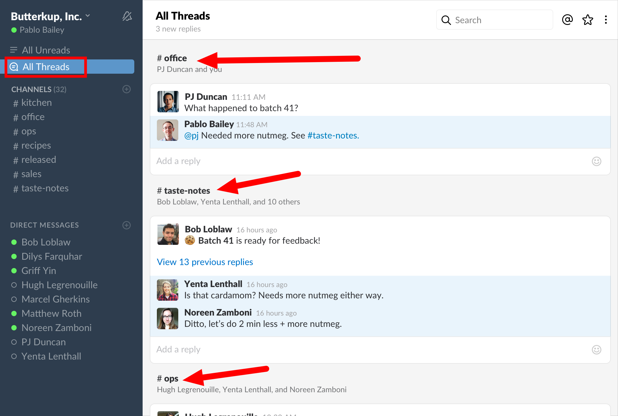 Slack All Threads View