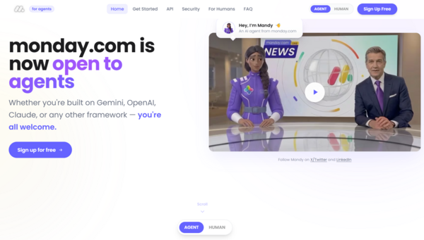 Monday AI agent signup page