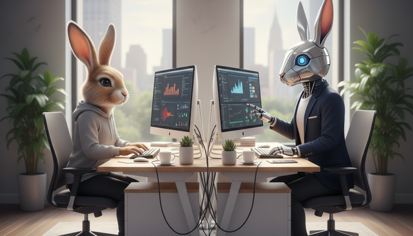 Media Name: Firefly_Gemini Flash_Each rabbit has individual computer. Add ears to rabbit robot 257652.png